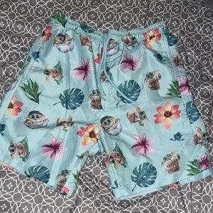 Star Wars Baby Yoda Floral Swim Trunks - Light Blue